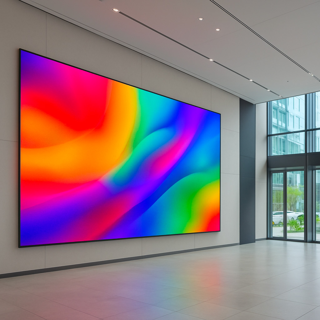 Mur d'écran LED intérieur dans un hall d'entreprise moderne