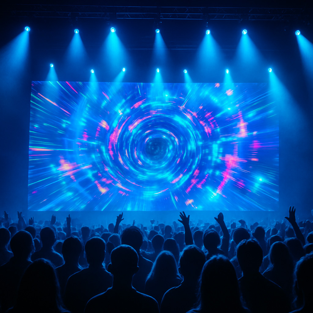 Mur LED de scène lors d'un concert avec visuels colorés